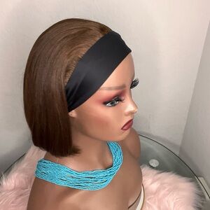 Raw hair premium brown Bob Wig human hair with Black Headband